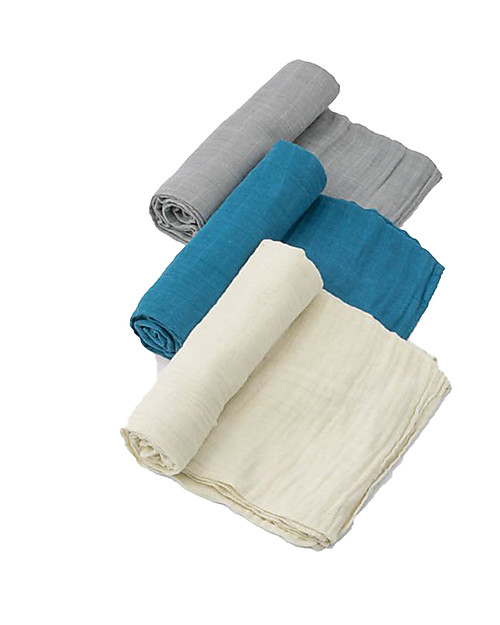 Little Unicorn Set of 3 Swaddle Blankets - Lake - 120 x 120 cm - 100% Cotton Muslin Muslin Swaddle