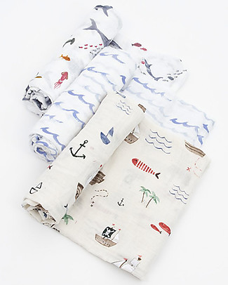 Little Unicorn Set of 3 Swaddle Shark 120 x 120 cm - 100% Cotton Muslin Blankets
