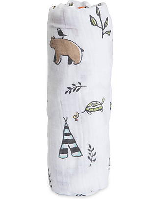 Little Unicorn Swaddle Blanket 120 x 120 cm, Forest Friends - 100% Cotton Muslin Swaddles