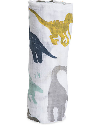Little Unicorn Swaddle Blanket Dino Friends 120 x 120 cm - 100% Cotton Muslin Swaddles