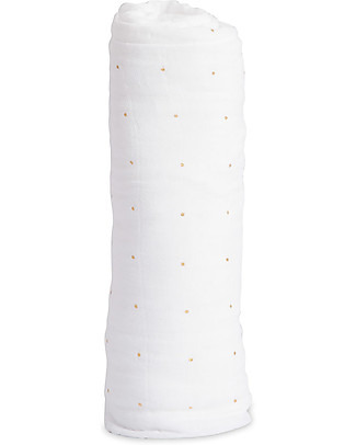 Little Unicorn Swaddle Blanket Gold Dot 120 x 120 cm - 100% Cotton Muslin Swaddles