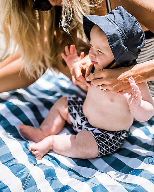 Little Unicorn Water-Resistant Outdoor Blanket 152 x 152 cm, Navy Gingham - Easy Velcro closing  and shoulder strap! Accessories