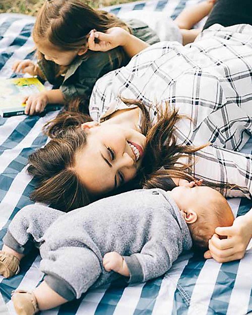 Little Unicorn Water-Resistant Outdoor Blanket 152 x 152 cm, Navy Gingham - Easy Velcro closing  and shoulder strap! Accessories