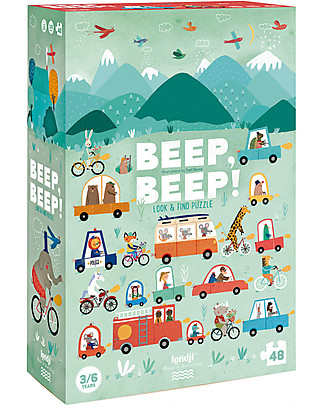 Londji Beep Beep! Puzzle - 48 pieces + 10 memory cards - Recycled cardboard! Puzzles
