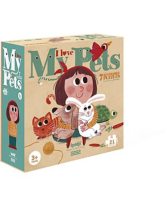 Londji I Love my Pets Puzzle - 21 pieces for 7 reversible puzzles - Recycled Cardboard! Puzzles