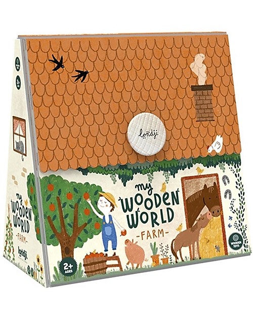 Londji My Wooden World Farm - 9 Characters n Beech Wood Wooden Animals