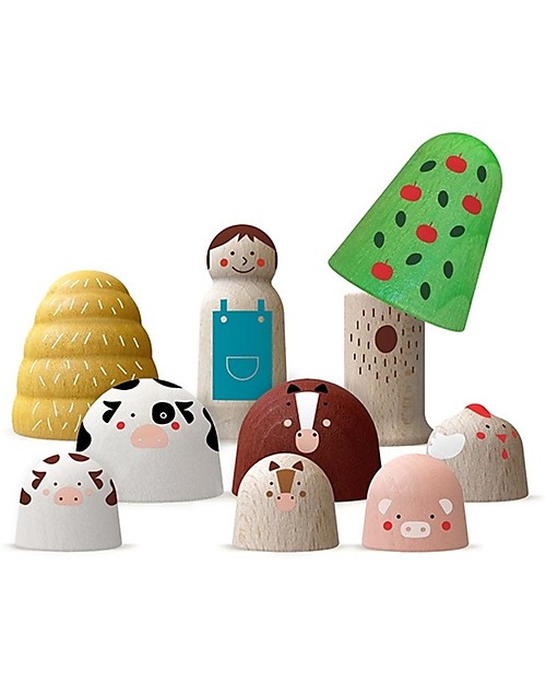 Londji My Wooden World Farm - 9 Characters n Beech Wood Wooden Animals