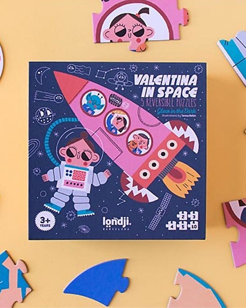 Londji Valentina in Space Puzzle - 5 Reversible Puzzles that Glow in the Dark Puzzles