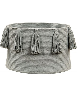 Lorena Canals Basket with Tassels, Light Grey - Handmade and washable Toy Storage Boxes