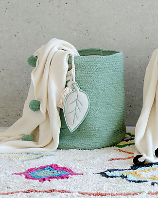 Lorena Canals Cotton Rope Leaf Basket, Green - Hand-made and machine washable Toy Storage Boxes