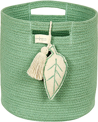 Lorena Canals Cotton Rope Leaf Basket, Green - Hand-made and machine washable Toy Storage Boxes
