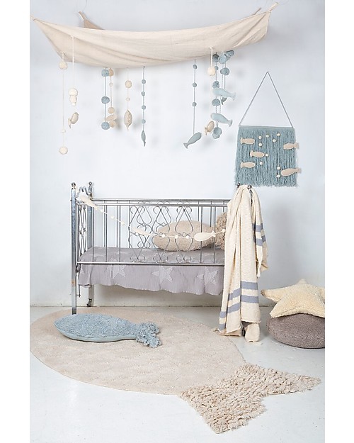 Lorena Canals Cushion Baby Fish, Aqua Blue - 100% Cotton (60 x 27 cm) Cushions
