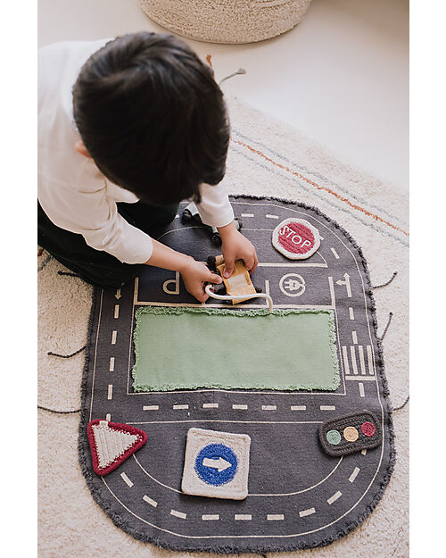 Lorena Canals Eco City Set - Canvas/Traffic Light/3 Road Signs/2 Cars - Dimensions 50x65cm - New Green Toys Collection Playmats