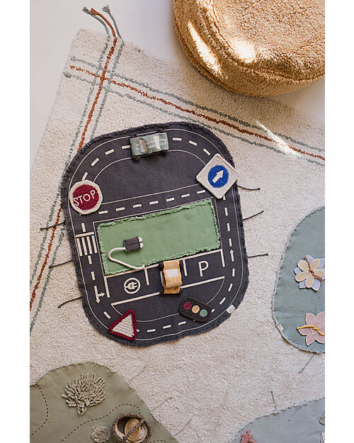 Lorena Canals Eco City Set - Canvas/Traffic Light/3 Road Signs/2 Cars - Dimensions 50x65cm - New Green Toys Collection Playmats