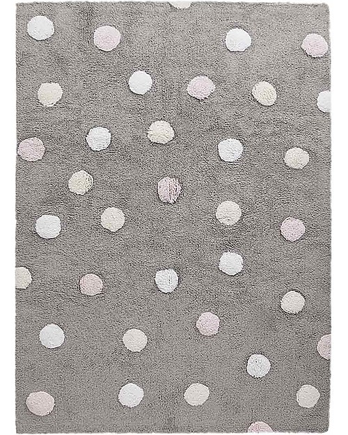 Lorena Canals Machine Washable 3 Colours Polka Dots Rug, Grey/Pink, 100% Cotton (120cm x 160cm) Carpets