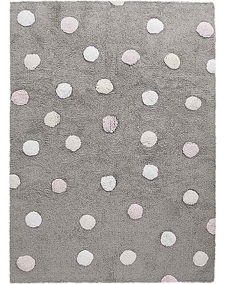 Lorena Canals Machine Washable 3 Colours Polka Dots Rug, Grey/Pink, 100% Cotton (120cm x 160cm) Carpets