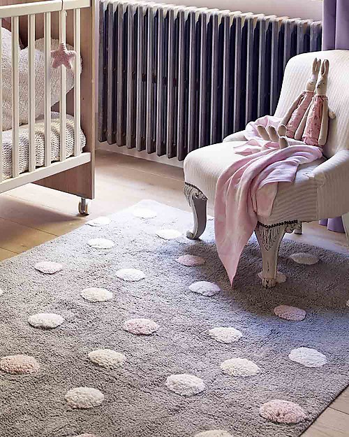 Lorena Canals Machine Washable 3 Colours Polka Dots Rug, Grey/Pink, 100% Cotton (120cm x 160cm) Carpets