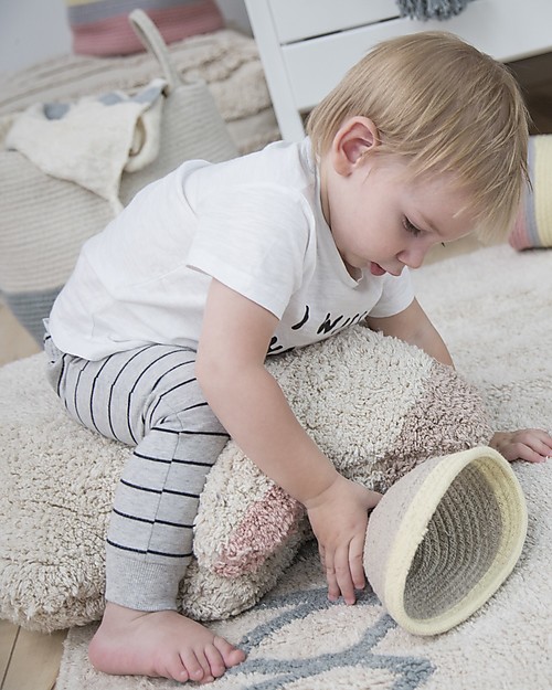 Lorena Canals Machine Washable Atlas Natural - Vintage Blue - 100% Cotton (120 x 160 cm) Carpets