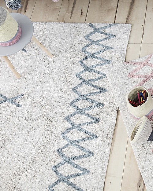 Lorena Canals Machine Washable Atlas Natural - Vintage Blue - 100% Cotton (120 x 160 cm) Carpets