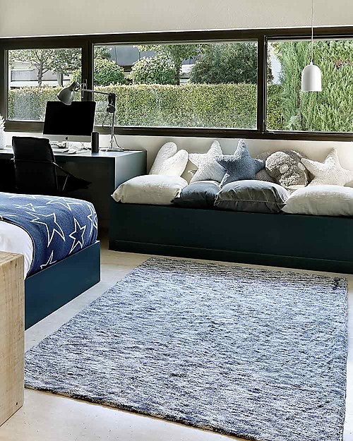 Lorena Canals Machine Washable Big Washable Rug Mix - Linen-Navy - 100% Cotton (140cm x 200cm) Carpets