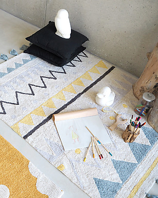Lorena Canals Machine Washable Rug Azteca, Natural/Vintage Blue - 100% Cotton (120x160 cm) Carpets