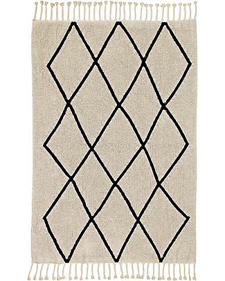 Lorena Canals Machine Washable Rug Black and White - Bereber Beige - 100% Cotton (140cm x 200cm) Carpets