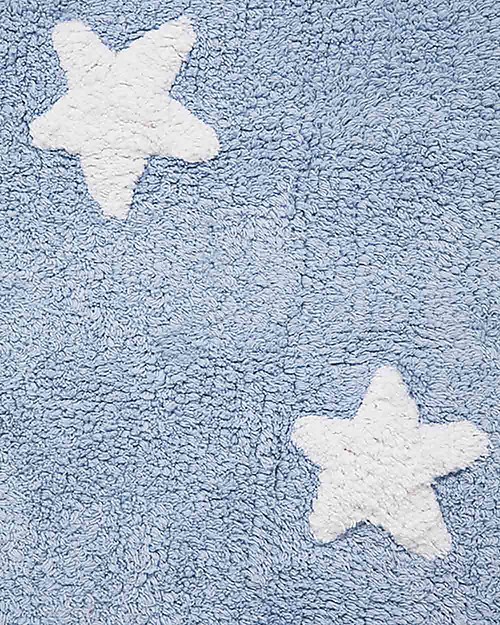 Lorena Canals Machine Washable Rug White Stars, Light Blue - 100% Cotton (120cm x 160cm) Carpets