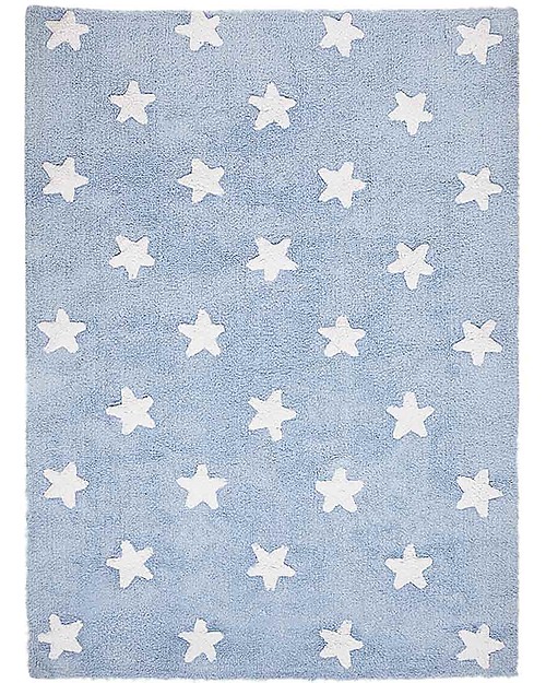 Lorena Canals Machine Washable Rug White Stars, Light Blue - 100% Cotton (120cm x 160cm) Carpets