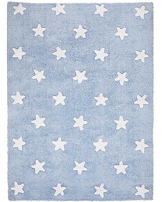 Lorena Canals Machine Washable Rug White Stars, Light Blue - 100% Cotton (120cm x 160cm) Carpets