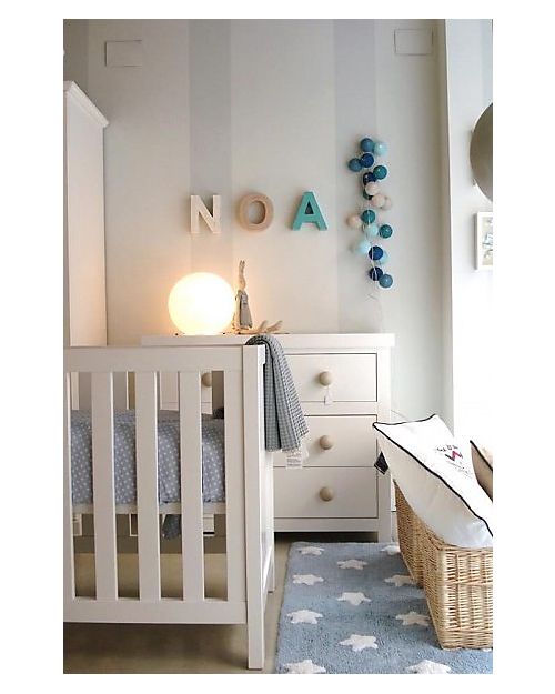 Lorena Canals Machine Washable Rug White Stars, Light Blue - 100% Cotton (120cm x 160cm) Carpets