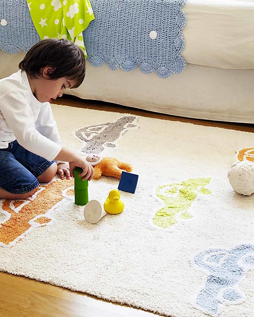 Lorena Canals Machine Washable Rug with Multicolour Cars, Vanilla -  100% Cotton (120cm x 160cm) Carpets