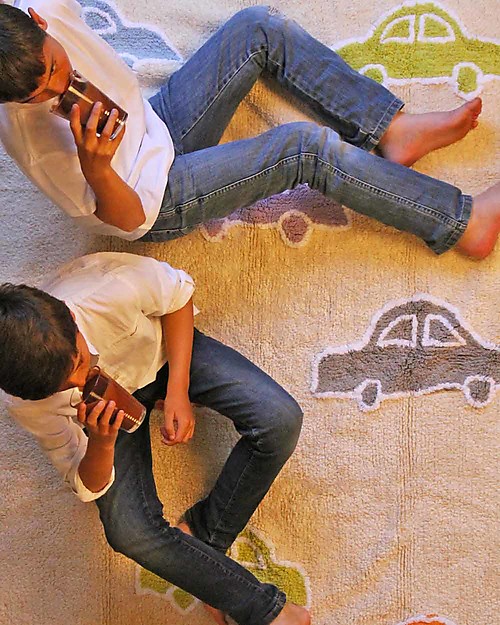 Lorena Canals Machine Washable Rug with Multicolour Cars, Vanilla -  100% Cotton (120cm x 160cm) Carpets