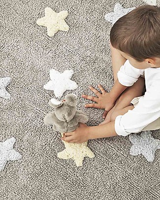Lorena Canals Machine Washable Three Colour Star Rug (120cm x 160cm) - Grey/Blue, 100% Cotton Carpets