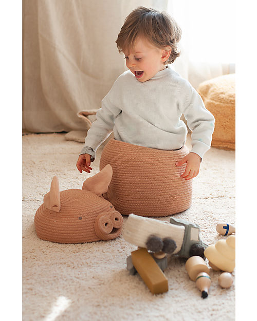 Lorena Canals Peggy the Pig Storage Basket - Pink - The Animal Crew Collection - 25 x 30 cm Storage organisers
