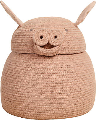 Lorena Canals Peggy the Pig Storage Basket - Pink - The Animal Crew Collection - 25 x 30 cm Toy Storage Boxes