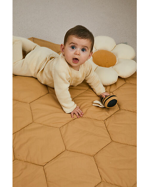 Lorena Canals Playmat - Honeycomb - Honey - 100% Organic Cotton - Planet Bee Collection - 100 x100 cm Padded Playmats