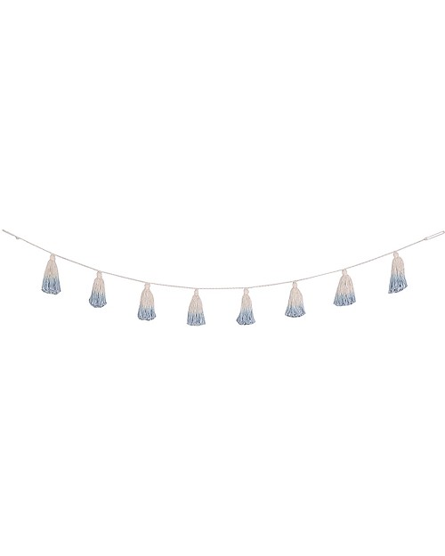 Lorena Canals Pom Pom Garland Tie-Dye, Soft Blue - 100% cotone Wall Decorations