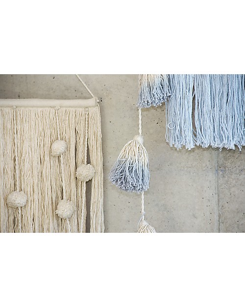 Lorena Canals Pom Pom Garland Tie-Dye, Soft Blue - 100% cotone Wall Decorations