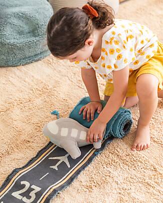 Lorena Canals Ride & Roll Airplane Set - Plane + Track - Grey/Light Blue/Green - 4 Meter Long Track Playmats