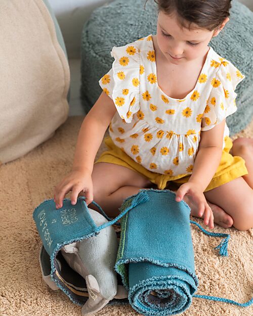 Lorena Canals Ride & Roll Airplane Set - Plane + Track - Grey/Light Blue/Green - 4 Meter Long Track Playmats