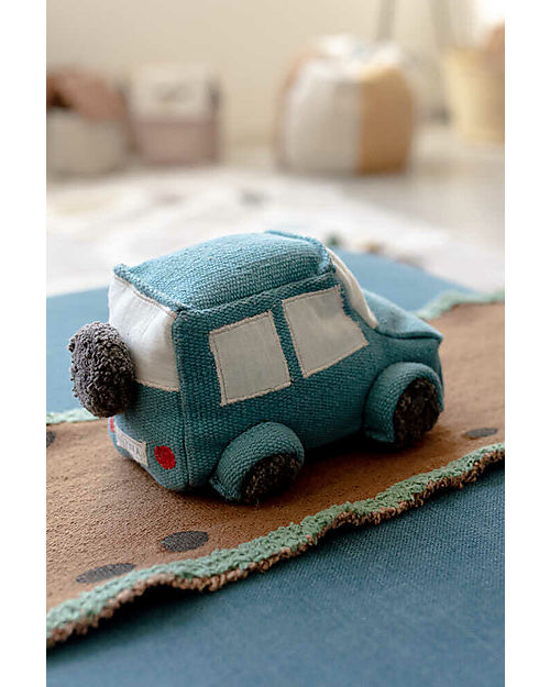 Lorena Canals Ride & Roll Safari Set - Jeep + Track - Eco City - Blue/Caramel/Red - 4 meter long Roll! Playmats