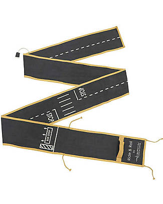 Lorena Canals Ride & Roll School Bus Set - School Bus + Track - Eco City - Honey/Gray/Red - 4 meter long Roll! Playmats