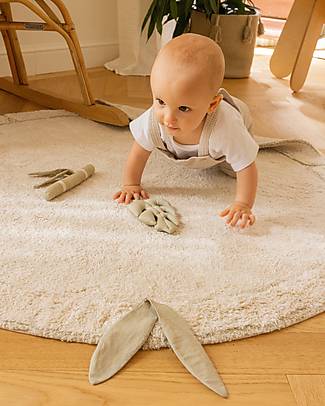 Lorena Canals Round Carpet - Leaf - Ivory/Olive Green - Cotton - Bamboo Collection - Diameter 120 cm Carpets