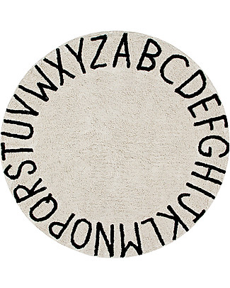 Lorena Canals Round Machine Washable ABC Rug, Natural-Black - 100% cotton (150 cm diameter) Carpets