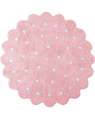 Lorena Canals Round Machine Washable Rug with Polka Dots, Pink - 100% Cotton (140cm, diameter) Carpets