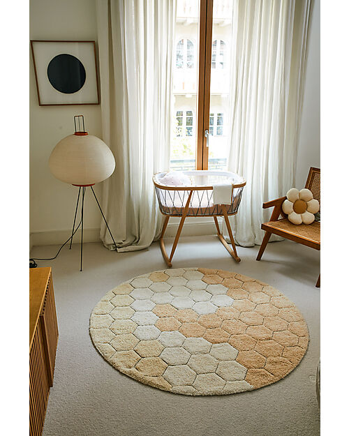 Lorena Canals Round Rug - Honeycomb - Ivory/Golden - Cotton - Planet Bee Collection - Diameter 140 cm Carpets