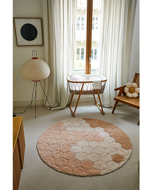 Lorena Canals Round Rug - Honeycomb - Ivory/Rose - Cotton - Planet Bee Collection - Diameter 140 cm Carpets