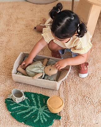 Lorena Canals Sana Set - Cradle/Rug/Basket/Pouf - 100% Recycled Material - Mini Lorena Collection - 22 x 32 x 16 cm Dolls