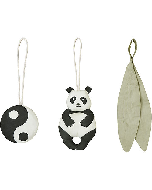 Lorena Canals Set of 3 Rattle Toy Hangers - Panda - 100% Organic Cotton GOTS - Bamboo Collection - 40 x 50 cm Baby Gym