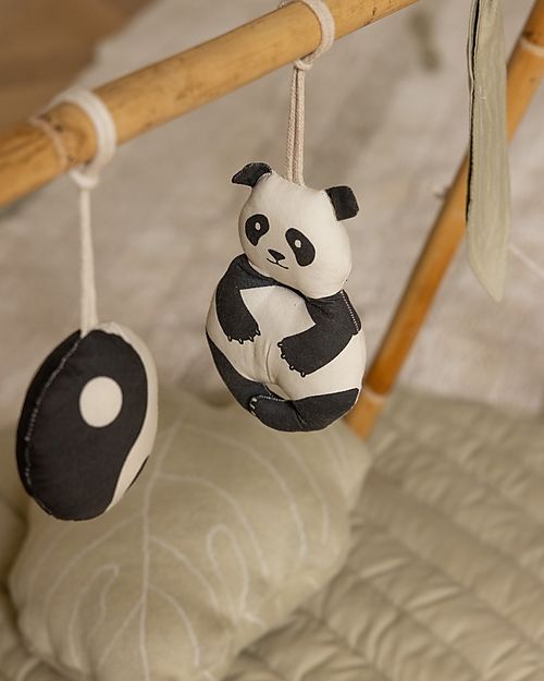 Lorena Canals Set of 3 Rattle Toy Hangers - Panda - 100% Organic Cotton GOTS - Bamboo Collection - 40 x 50 cm Baby Gym